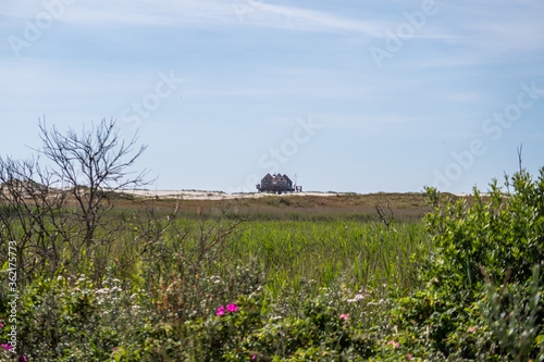 House on the beach at North sea coast