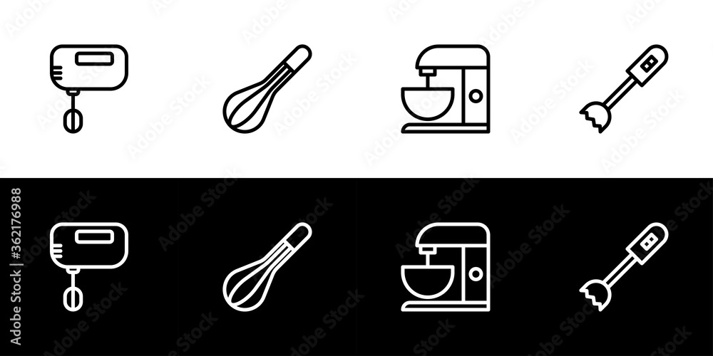 Mixer type icon set. Flat design icon collection isolated on black and ...