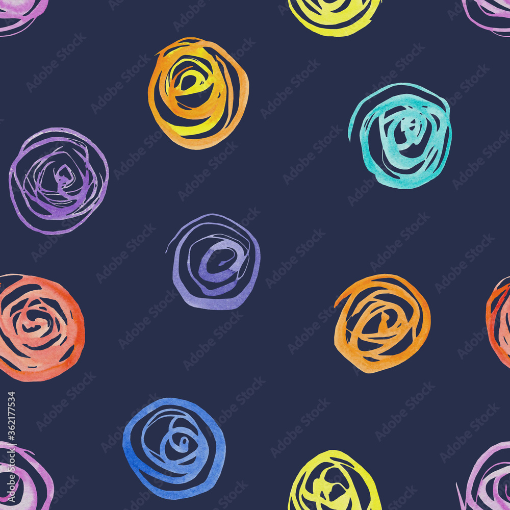 Spirals, tangles seamless watercolor pattern Spirals, tangles seamless watercolor pattern