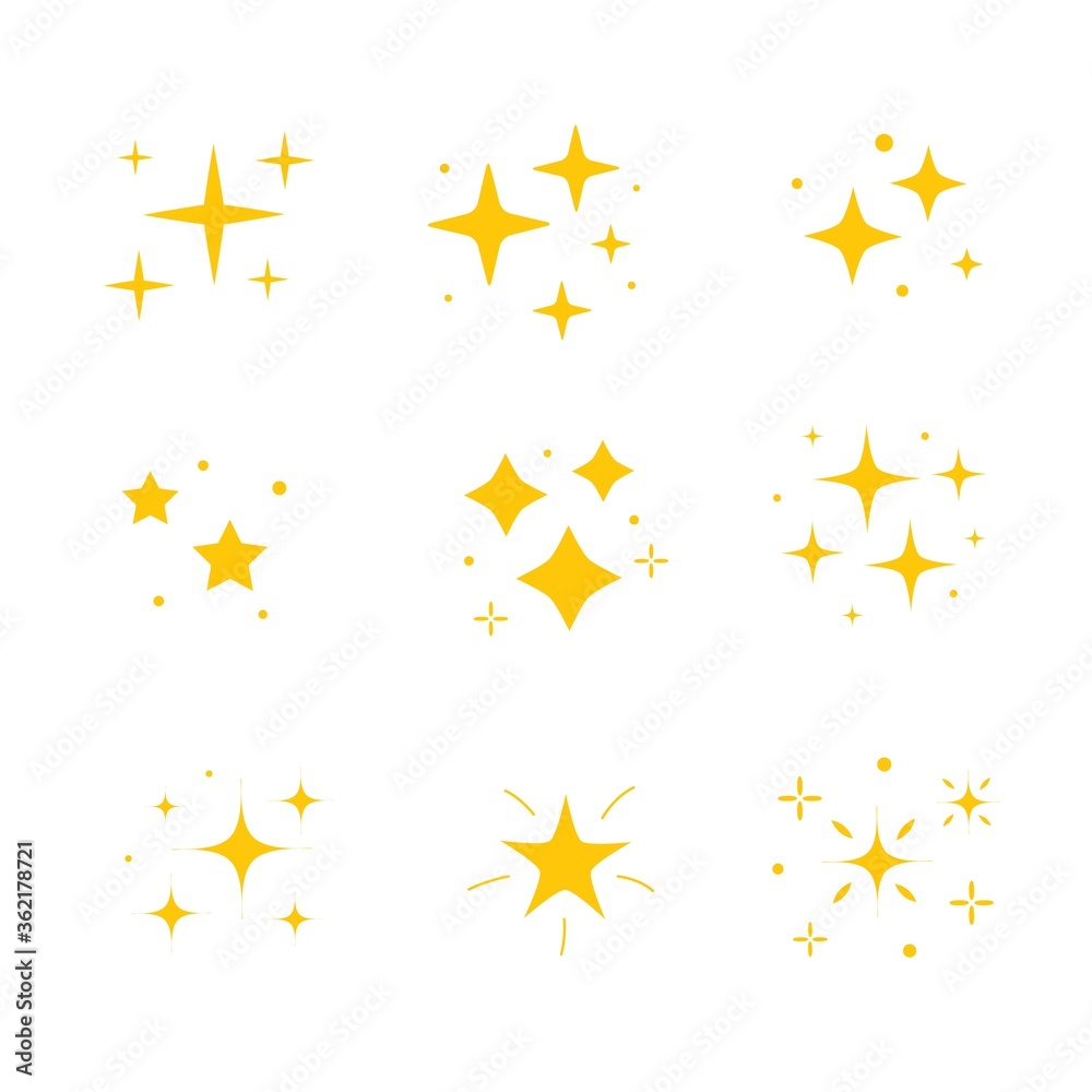 Icon bright twinkle. Sparkles icon set. Yellow gold star element, light Icon bright twinkle. Sparkles icon set. Yellow gold star element, light