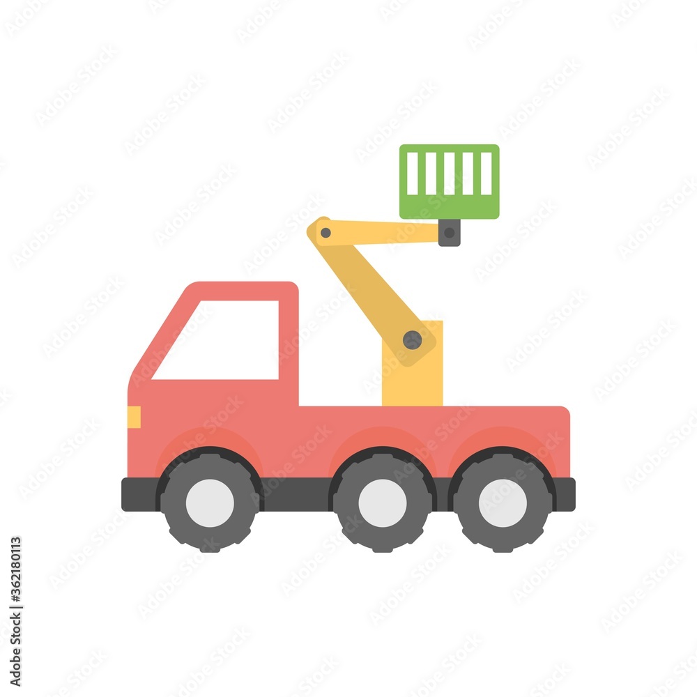 Crane truck icon illustration in flat design style.