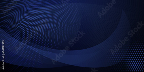 Abstract background made of halftone dots and curved lines in dark blue colors