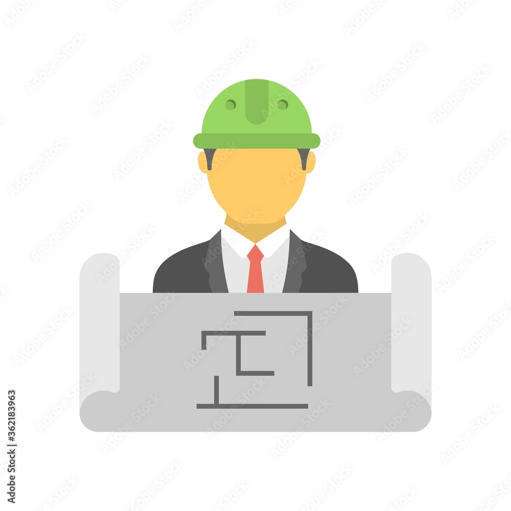 Architect icon illustration. Construction engineer symbol. Flat design style.