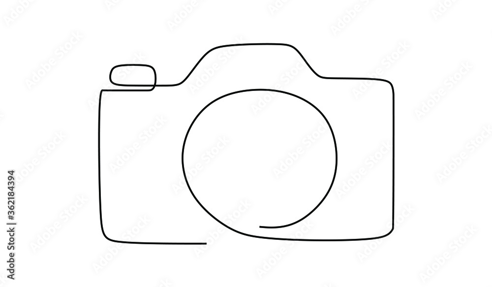 Continuous one line drawing of a digital camera, Vector illustration, symbol 