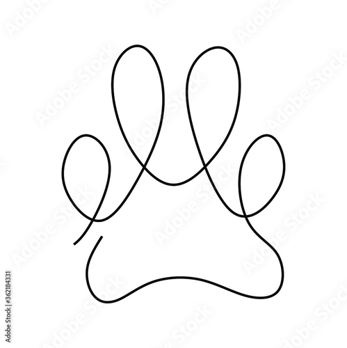 Continuous one line drawing of a animal paw pad, Vector illustration