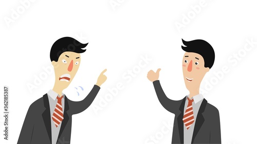 Angry and approving boss. Angry head of company is dissatisfied with business reports and pleased results financial projects manager in suit striped tie director in different vector moods.