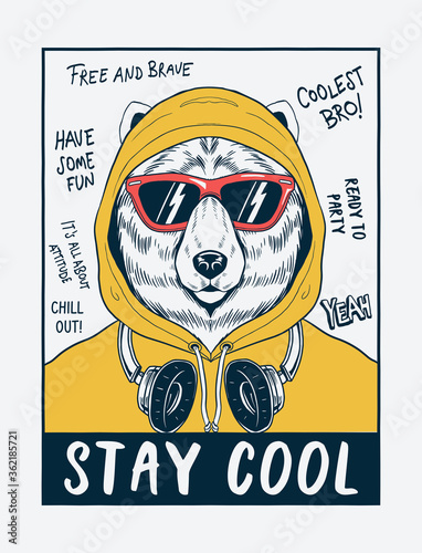 Cool bear illustration for t-shirt prints, posters and other uses.