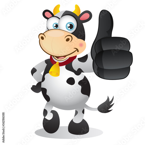 Funny cartoon cow with thumbs up gesture