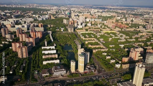moscow summer day university district vernadskogo avenue aerial flight over panorama 4k russia
