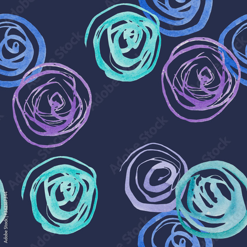 Spirals  tangles seamless watercolor pattern