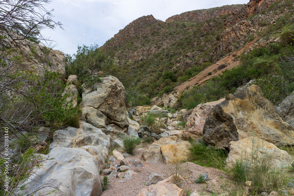 mountainous landscape with a canyon in the center