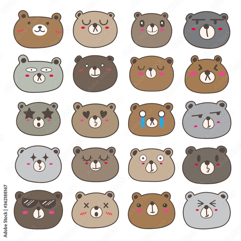 Set of bear face emoticons, Cute bear character design. Vector illustration. Set of bear face emoticons, Cute bear character design. Vector illustration.
