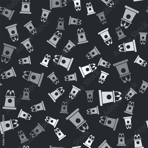 Grey Stage stand or debate podium rostrum icon isolated seamless pattern on black background. Conference speech tribune.  Vector Illustration