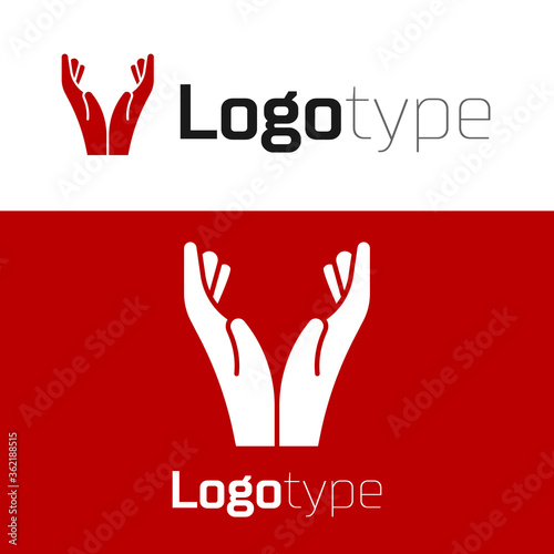 Red Hands in praying position icon isolated on white background. Prayer to god with faith and hope. Logo design template element. Vector Illustration