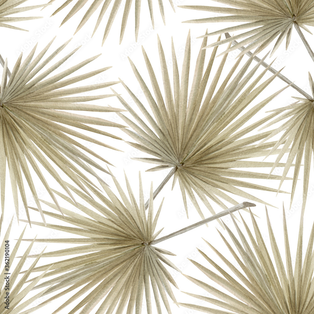 Obraz premium Beautiful seamless pattern with watercolor tropical leaves. Stock illustration