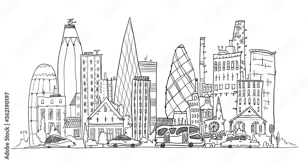 Big modern City illustration with office buildings and skyscrapers. Business concept illustration 