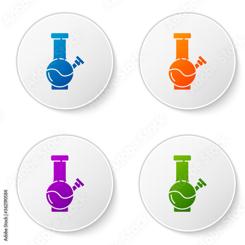 Color Glass bong for smoking marijuana or cannabis icon isolated on white background. Set icons in circle buttons. Vector Illustration