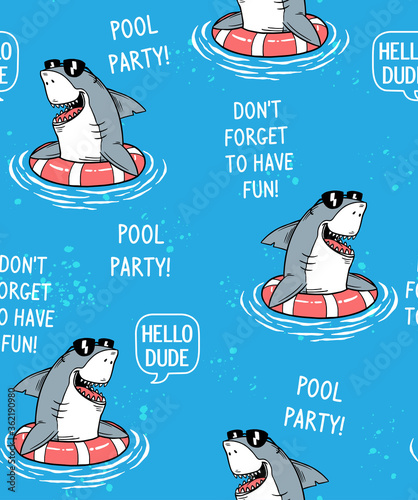 Cool shark in pool seamless pattern .Vector illustration for t-shirt prints, posters and other uses.