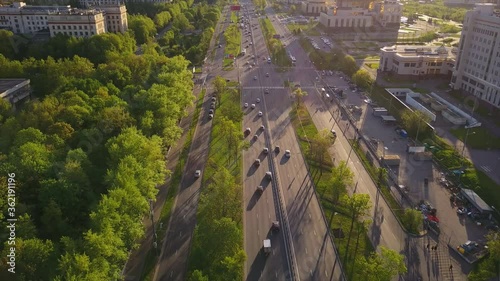 moscow state university traffic lomonosov avenue aerial sunset flight over panorama 4k russia