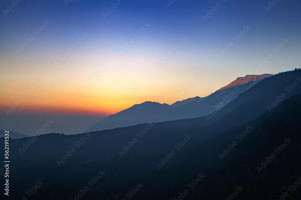 A picturesque view of Himalayan Mountains at dusk near Gulmarg