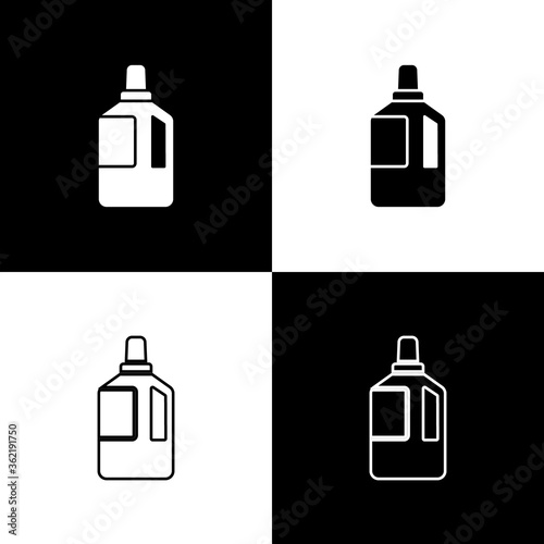 Set Fabric softener icon isolated on black and white background. Liquid laundry detergent, conditioner, cleaning agent, bleach.  Vector Illustration