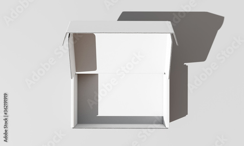 White cardboard box open from top view