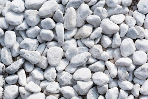 Clean white pebbles close up