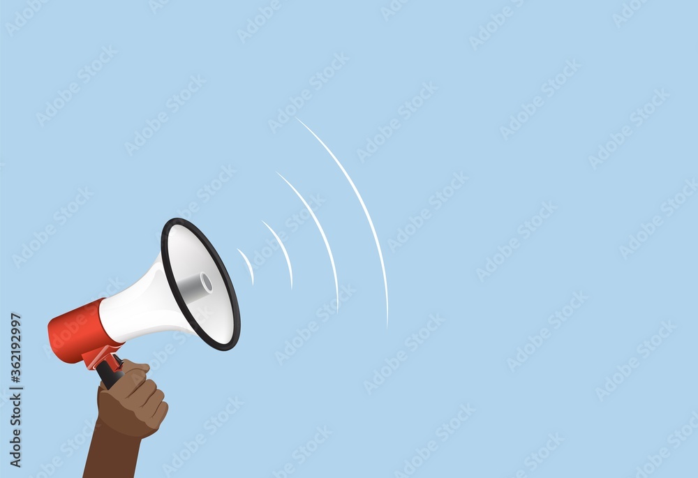 Black hand holds loudspeaker banner. Call for protests and rallies template information on megaphone announcement discounts and sales promotion marketing advertising vector joint dispute sudden. Black hand holds loudspeaker banner. Call for protests and rallies template information on megaphone announcement discounts and sales promotion marketing advertising vector joint dispute sudden.