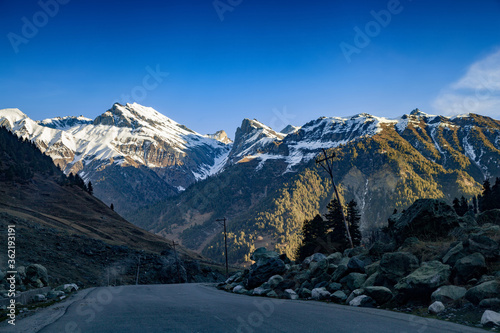 A road leading through Himalayan Mountains to Sonmarg