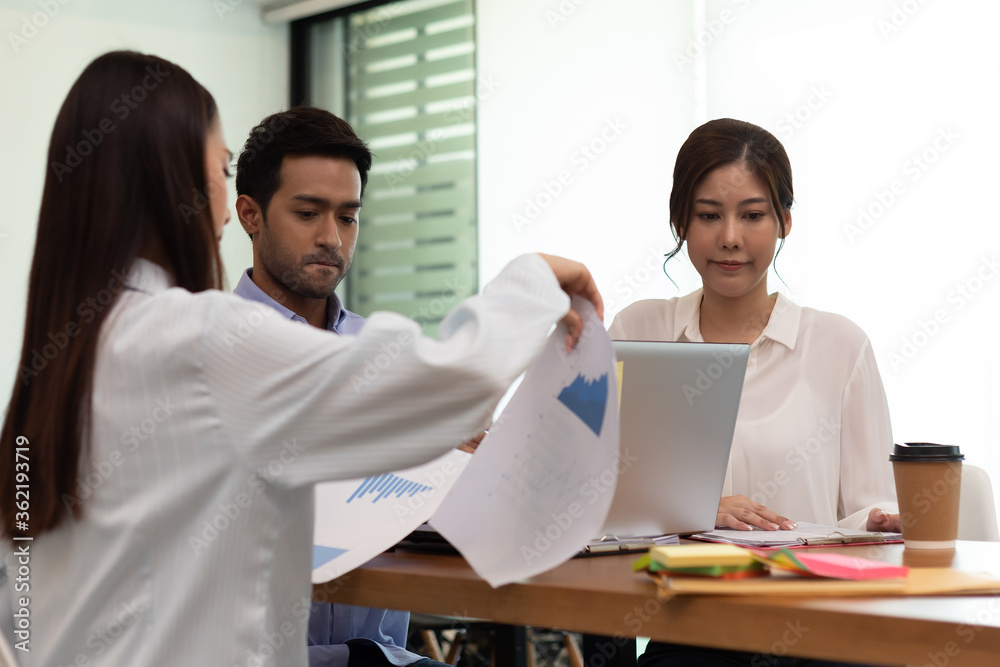 Asian business man and women meeting and talk about job in office. Asian business man and women meeting and talk about job in office.