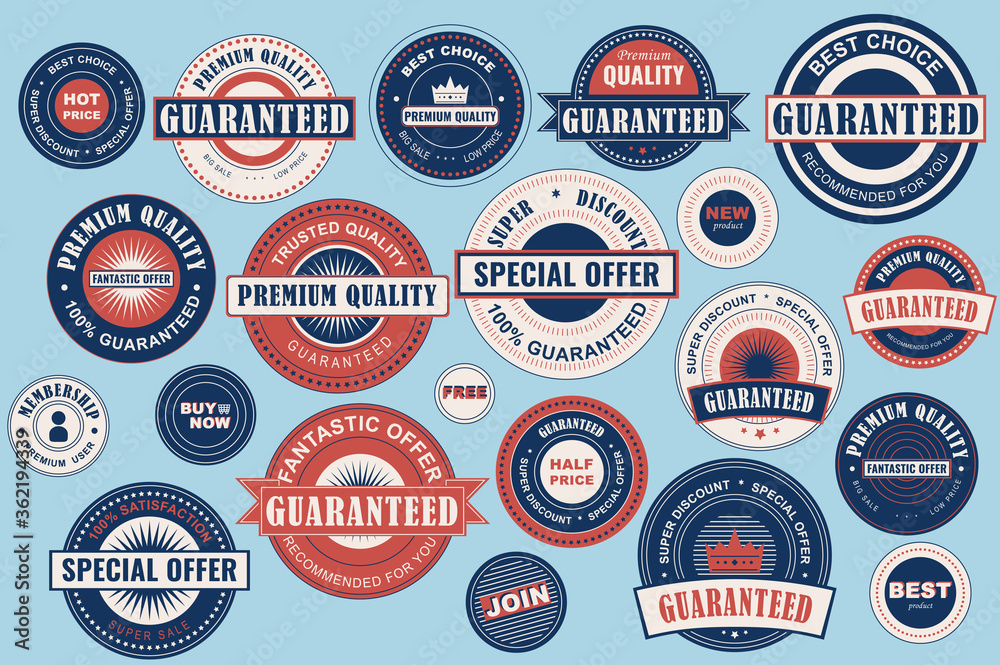 Collection sale labels. Stickers premium quality flat style for social media ads and banners, website badges, marketing, labels and stickers for online shopping templates. Vector illustration.
