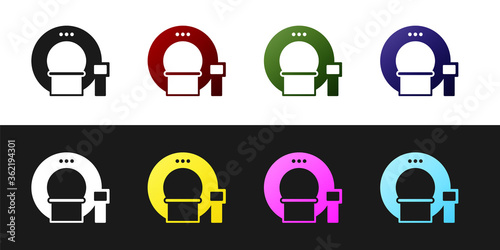 Set Tomography icon isolated on black and white background. Medical scanner, radiation. Diagnosis, radiology, magnetic resonance therapy. Vector Illustration.