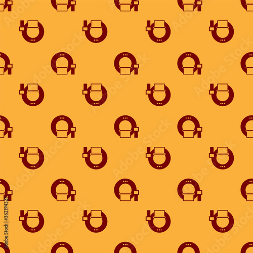 Red Tomography icon isolated seamless pattern on brown background. Medical scanner, radiation. Diagnosis, radiology, magnetic resonance therapy. Vector Illustration.