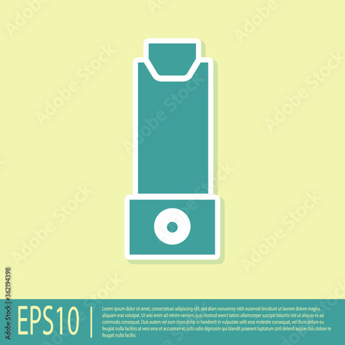 Green Inhaler icon isolated on yellow background. Breather for cough relief, inhalation, allergic patient. Vector Illustration.