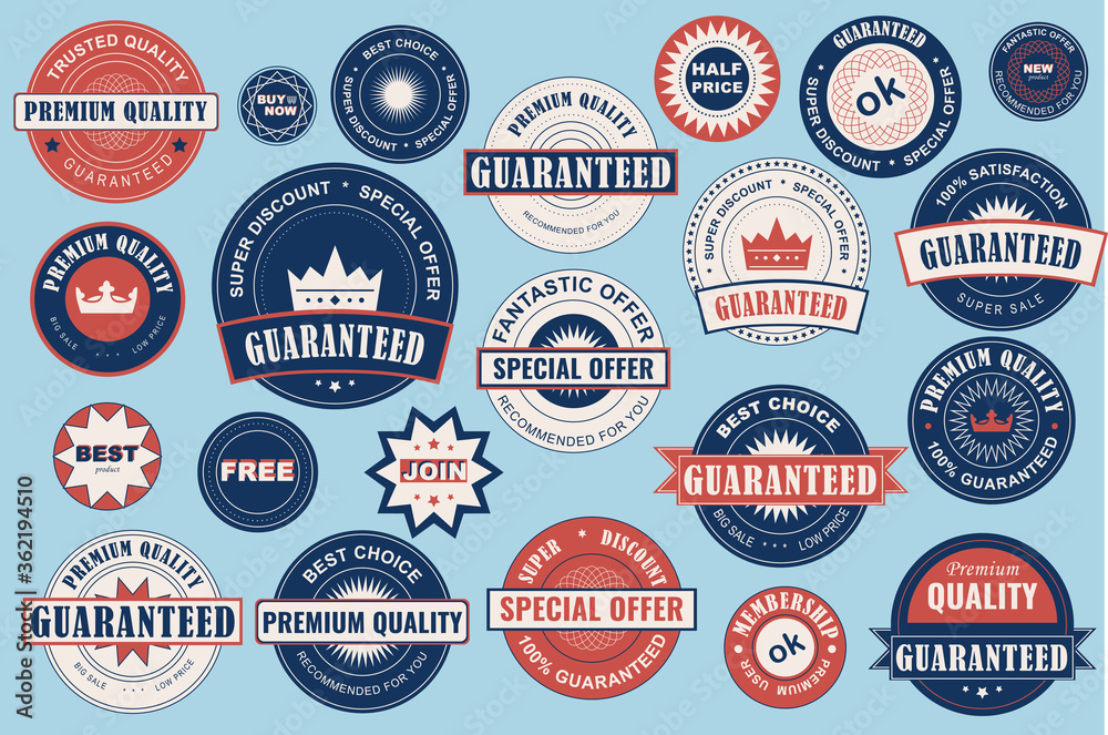 Collection sale labels. Stickers premium quality flat style for social media ads and banners, website badges, marketing, labels and stickers for online shopping templates. Vector illustration.