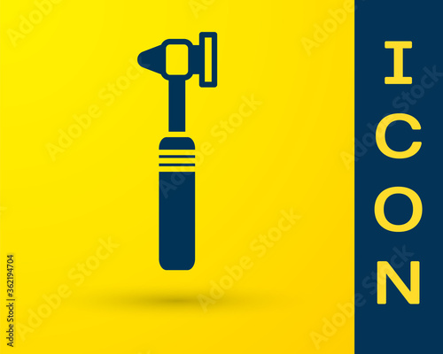 Blue Medical otoscope tool icon isolated on yellow background. Medical instrument. Vector Illustration.