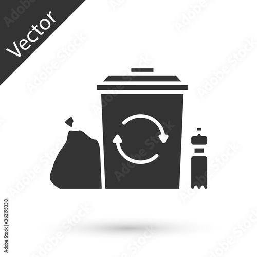 Grey Recycle bin with recycle symbol icon isolated on white background. Trash can icon. Garbage bin sign. Recycle basket. Vector Illustration.