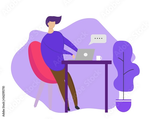 Illustration vector design of man working with his own laptop. Freelancer. Work at home. © abelpratama10