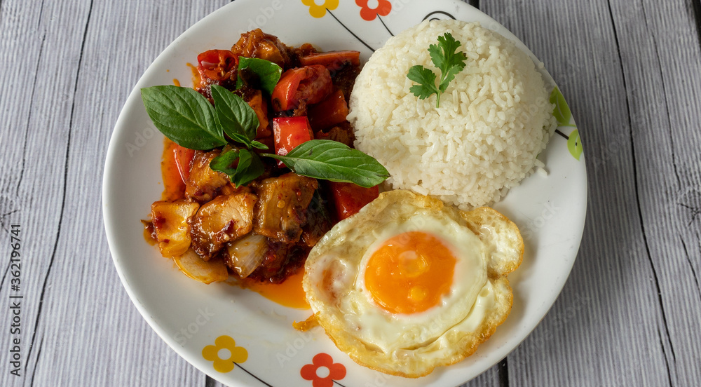 Thai Food Mixed Curries and Fried Rice 