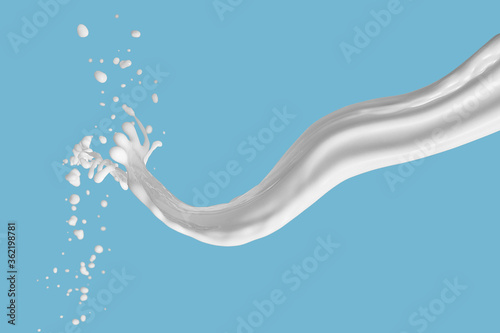 Photo of milk or white liquid splash with drops isolated on black background. Close up view photo