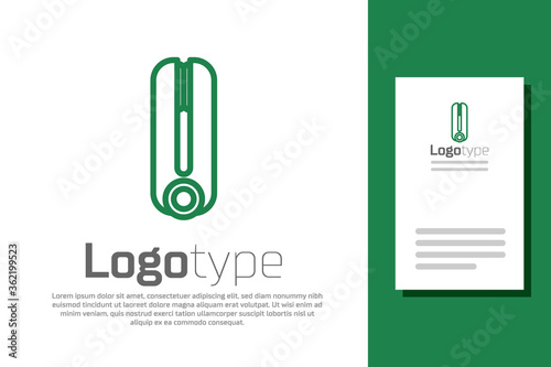 Green line Curling iron for hair icon isolated on white background. Hair straightener icon. Logo design template element. Vector Illustration.