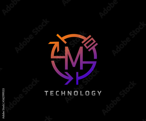 Electric M Letter Icon Design With Circle Shape and Electrical Engineering Component Symbol.