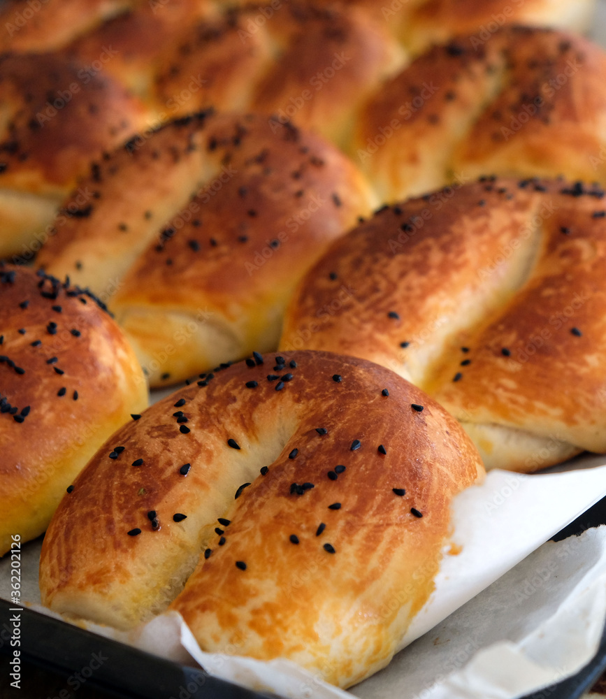 homemade cheese and sesame pastry, health homemade pastries freshly baked sesame buns at home,