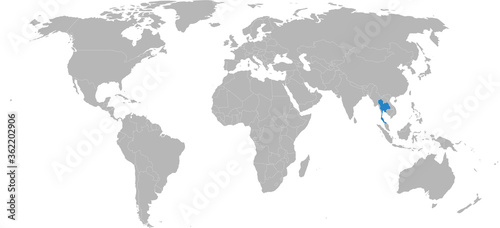 Thailand country isolated on world map. Light gray background. Business concepts and backgrounds.