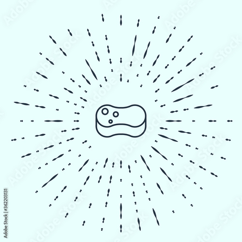 Black line Sponge icon isolated on grey background. Wisp of bast for washing dishes. Cleaning service concept. Abstract circle random dots. Vector Illustration.
