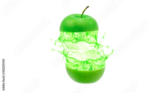 Green apple juice distribution on white background 