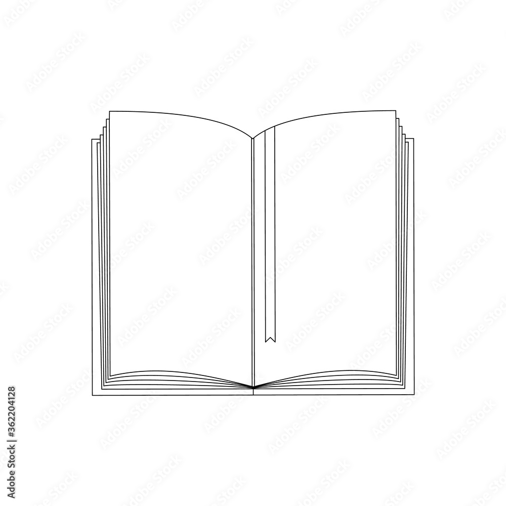 Drawing of an open book with empty pages. Vector illustration