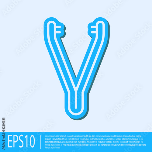 Blue line Medical tweezers icon isolated on grey background. Medicine and health. Anatomical tweezers. Vector Illustration.