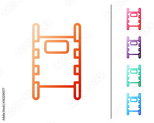 Red line Stretcher icon isolated on white background. Patient hospital medical stretcher. Set color icons. Vector Illustration.