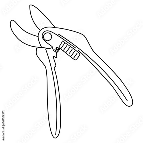 Secateur. Hand drawn vector illustration, isolated on a white background.